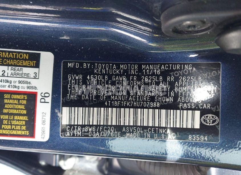 Photo 9 of 2017 Toyota Camry LE (VIN 4T1BF1FK7HU707988)