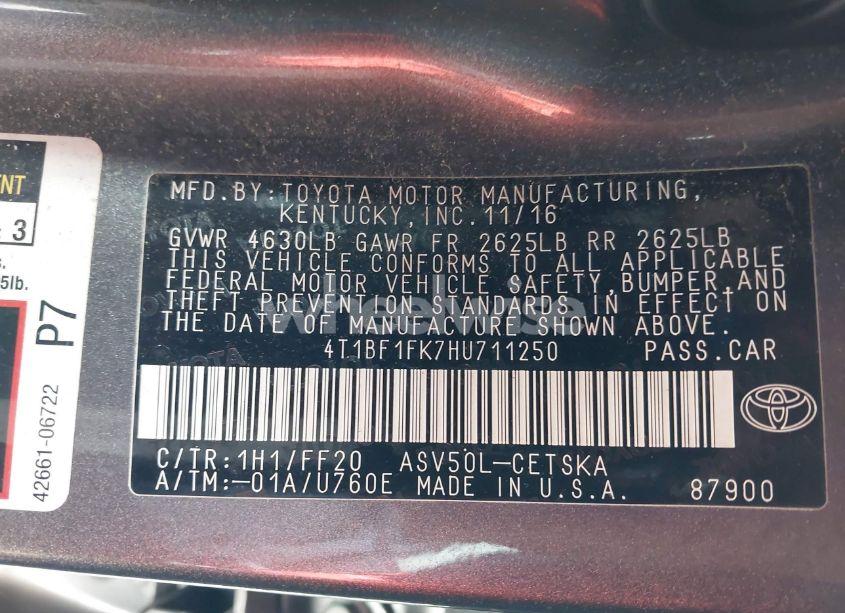 Photo 9 of 2017 Toyota Camry SE (VIN 4T1BF1FK7HU711250)