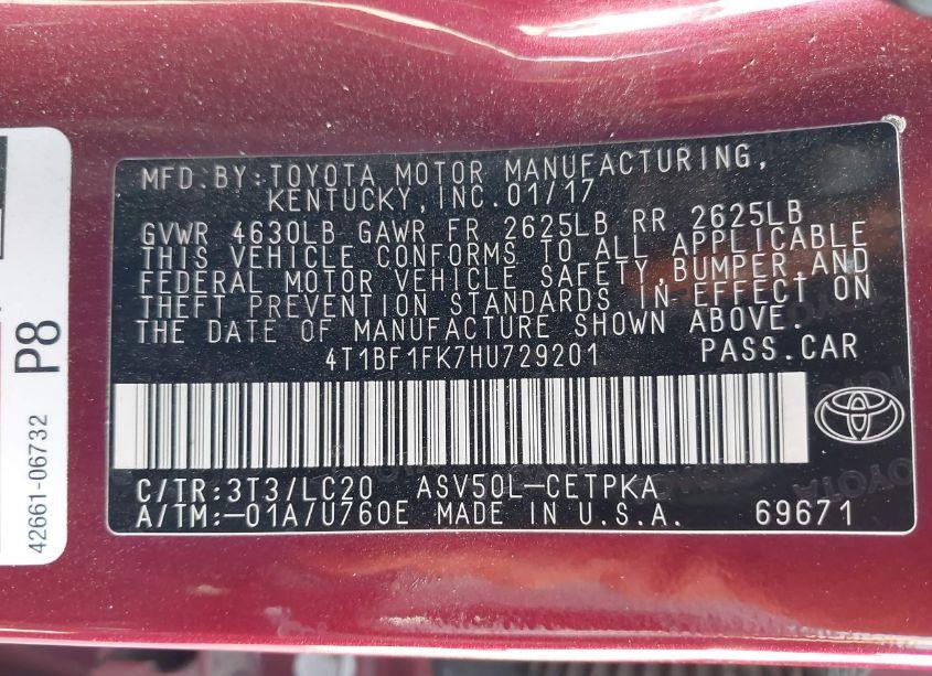 Photo 9 of 2017 Toyota Camry XSE (VIN 4T1BF1FK7HU729201)