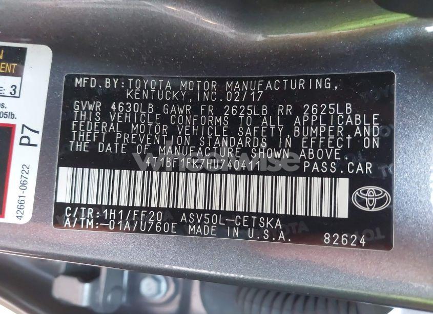 Photo 9 of 2017 Toyota Camry SE (VIN 4T1BF1FK7HU740411)