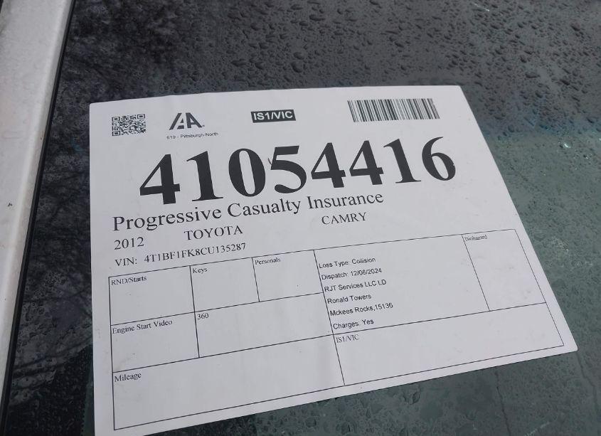 Photo 9 of 2012 Toyota Camry SE (VIN 4T1BF1FK8CU135287)