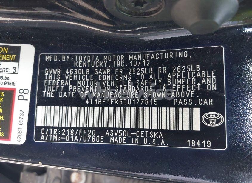 Photo 9 of 2012 Toyota Camry SE LIMITED EDITION (VIN 4T1BF1FK8CU177815)