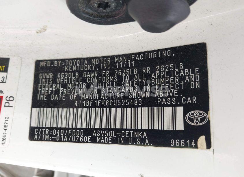 Photo 9 of 2012 Toyota Camry LE (VIN 4T1BF1FK8CU525483)