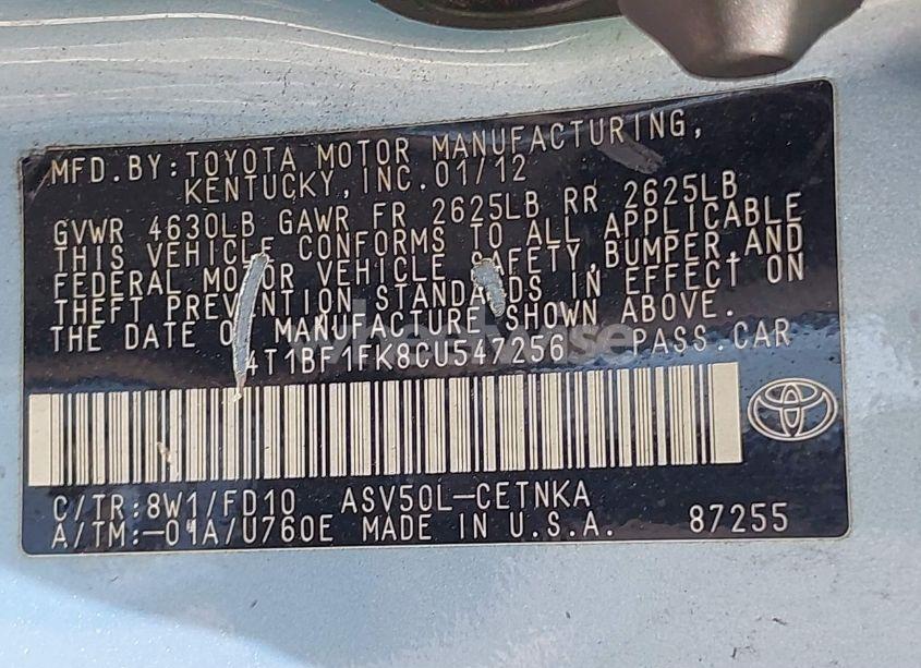 Photo 9 of 2012 Toyota Camry LE (VIN 4T1BF1FK8CU547256)