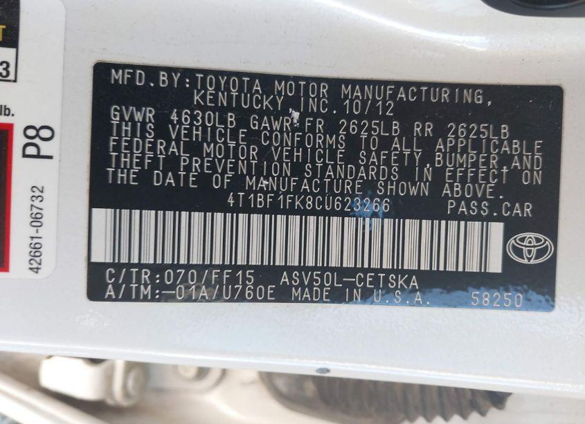 Photo 9 of 2012 Toyota Camry SE LIMITED EDITION (VIN 4T1BF1FK8CU623266)