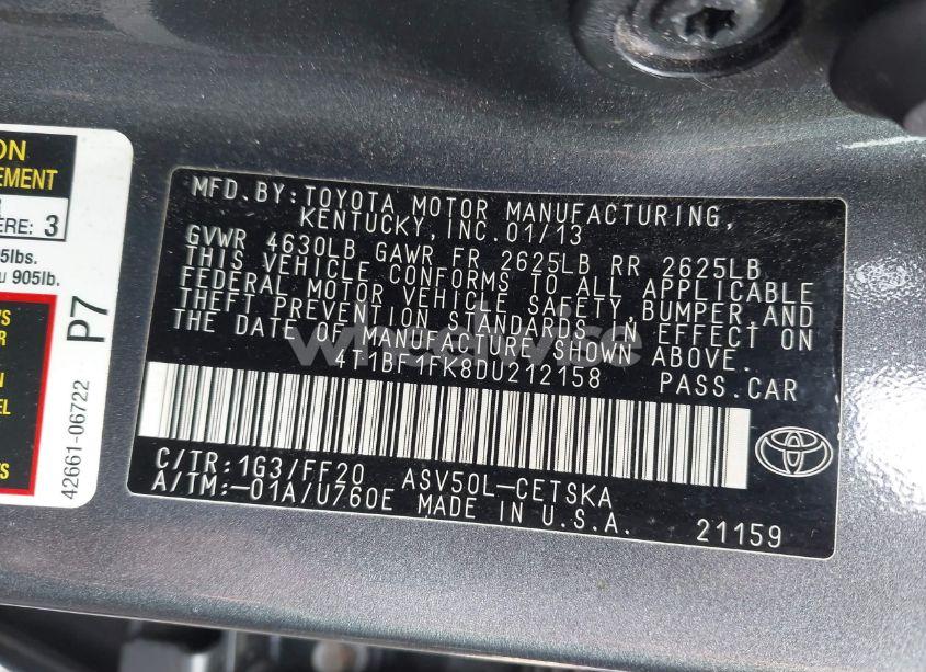 Photo 9 of 2013 Toyota Camry SE (VIN 4T1BF1FK8DU212158)