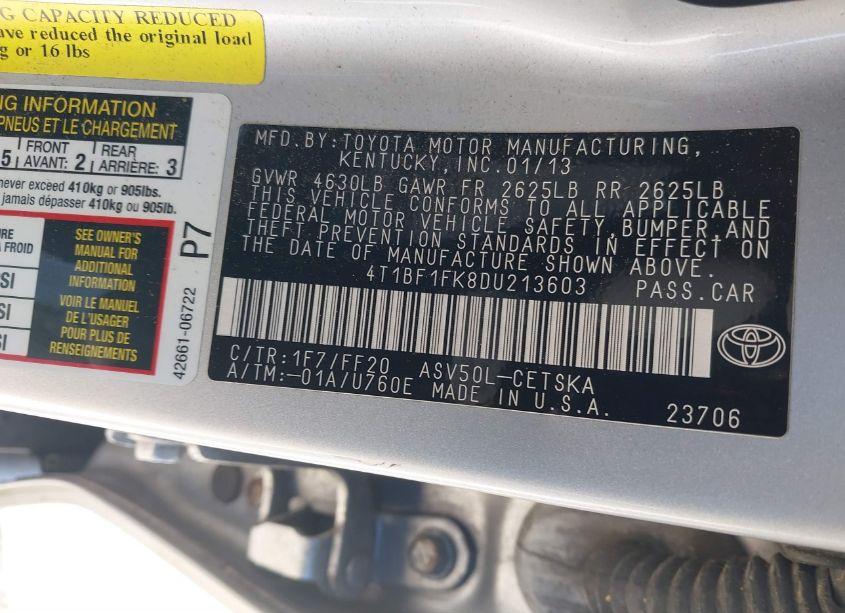 Photo 9 of 2013 Toyota Camry SE (VIN 4T1BF1FK8DU213603)