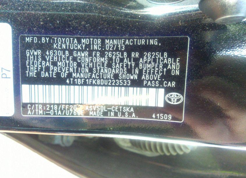 Photo 9 of 2013 Toyota Camry SE (VIN 4T1BF1FK8DU223533)