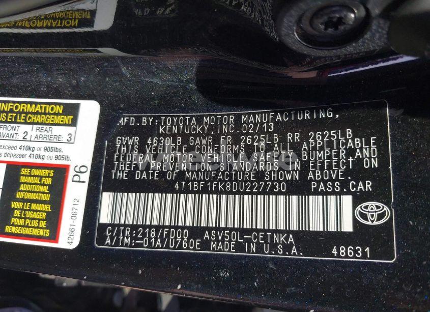 Photo 9 of 2013 Toyota Camry LE (VIN 4T1BF1FK8DU227730)