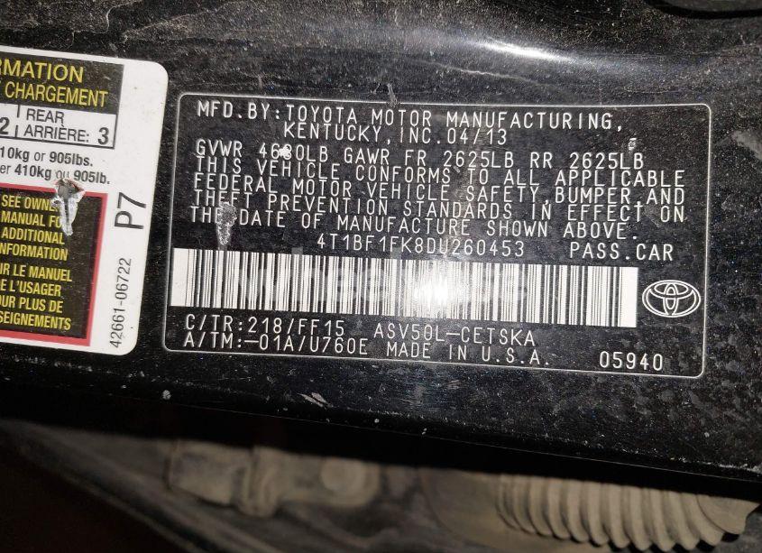 Photo 9 of 2013 Toyota Camry SE (VIN 4T1BF1FK8DU260453)