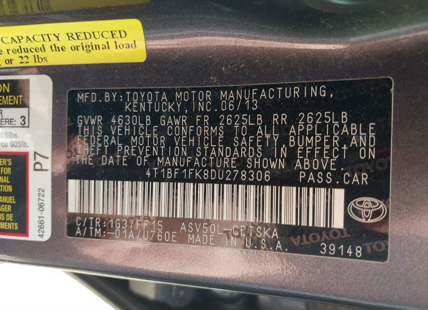 Photo 9 of 2013 Toyota Camry SE (VIN 4T1BF1FK8DU278306)