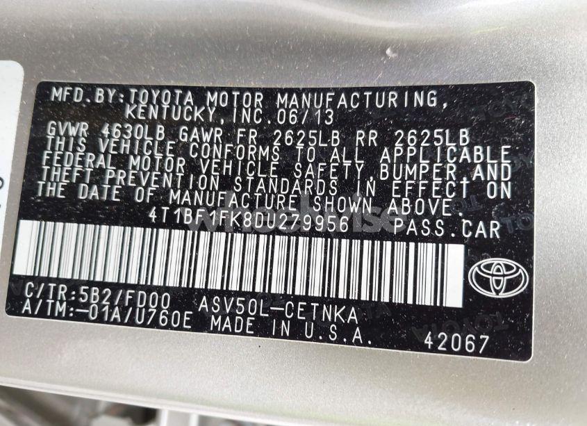 Photo 9 of 2013 Toyota Camry LE (VIN 4T1BF1FK8DU279956)
