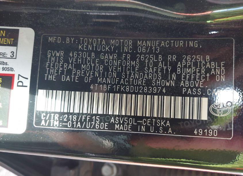 Photo 9 of 2013 Toyota Camry SE (VIN 4T1BF1FK8DU283974)