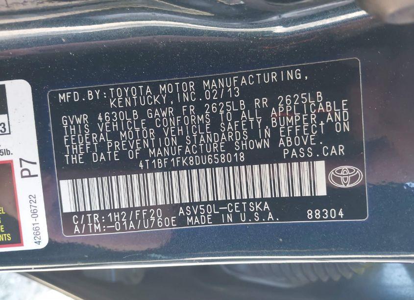 Photo 9 of 2013 Toyota Camry SE (VIN 4T1BF1FK8DU658018)