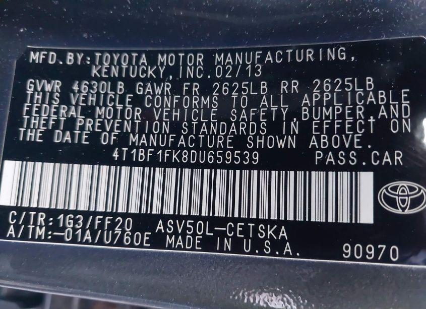 Photo 9 of 2013 Toyota Camry SE (VIN 4T1BF1FK8DU659539)