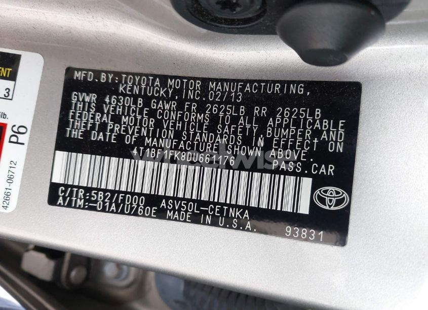 Photo 9 of 2013 Toyota Camry LE (VIN 4T1BF1FK8DU661176)