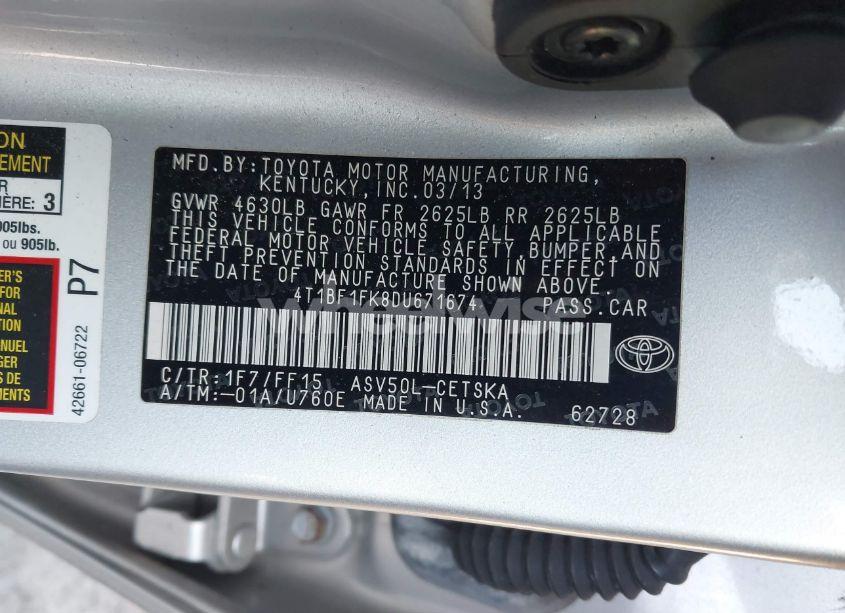 Photo 9 of 2013 Toyota Camry SE (VIN 4T1BF1FK8DU671674)