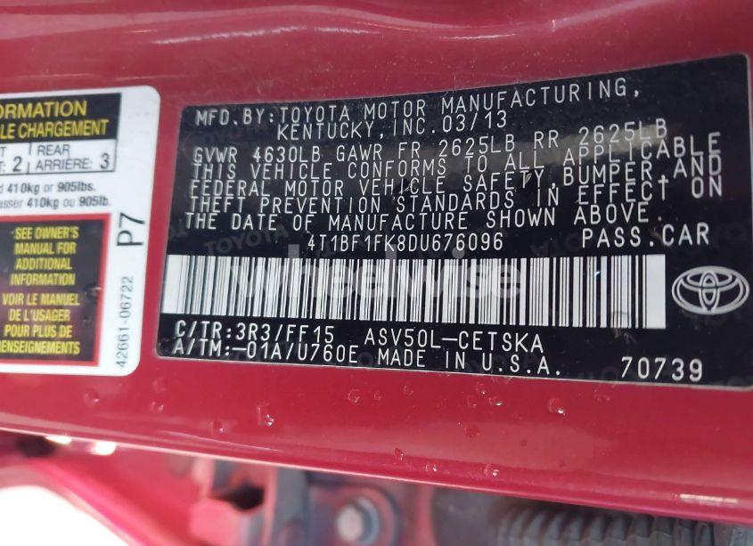 Photo 9 of 2013 Toyota Camry SE (VIN 4T1BF1FK8DU676096)