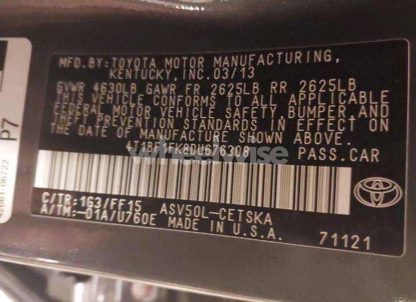 Photo 9 of 2013 Toyota Camry SE (VIN 4T1BF1FK8DU676308)