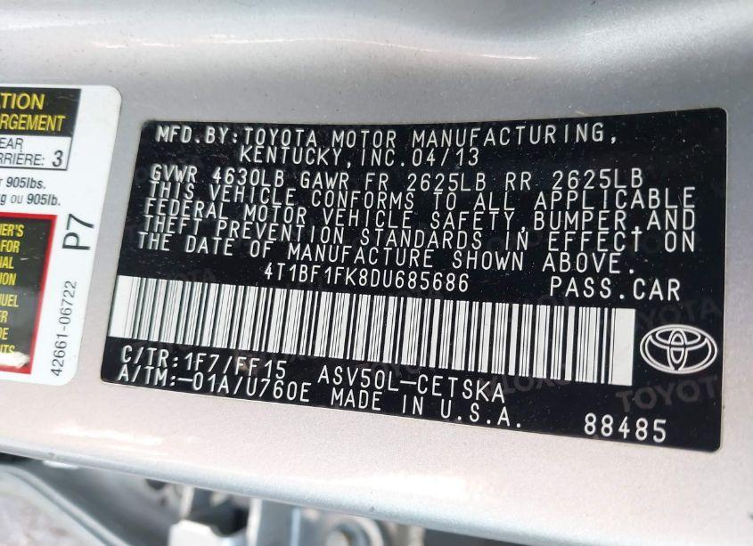 Photo 9 of 2013 Toyota Camry SE (VIN 4T1BF1FK8DU685686)