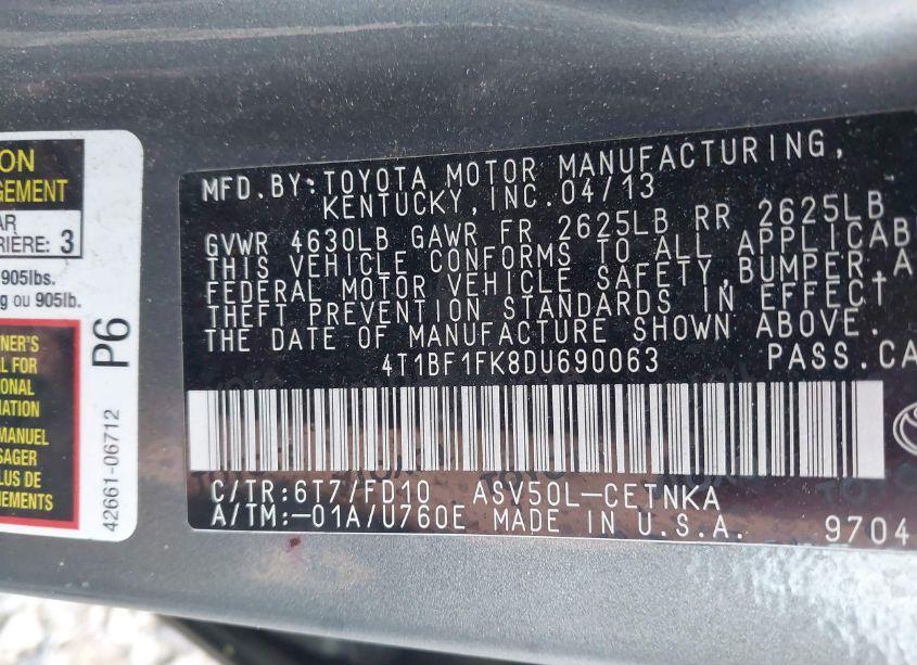 Photo 9 of 2013 Toyota Camry LE (VIN 4T1BF1FK8DU690063)