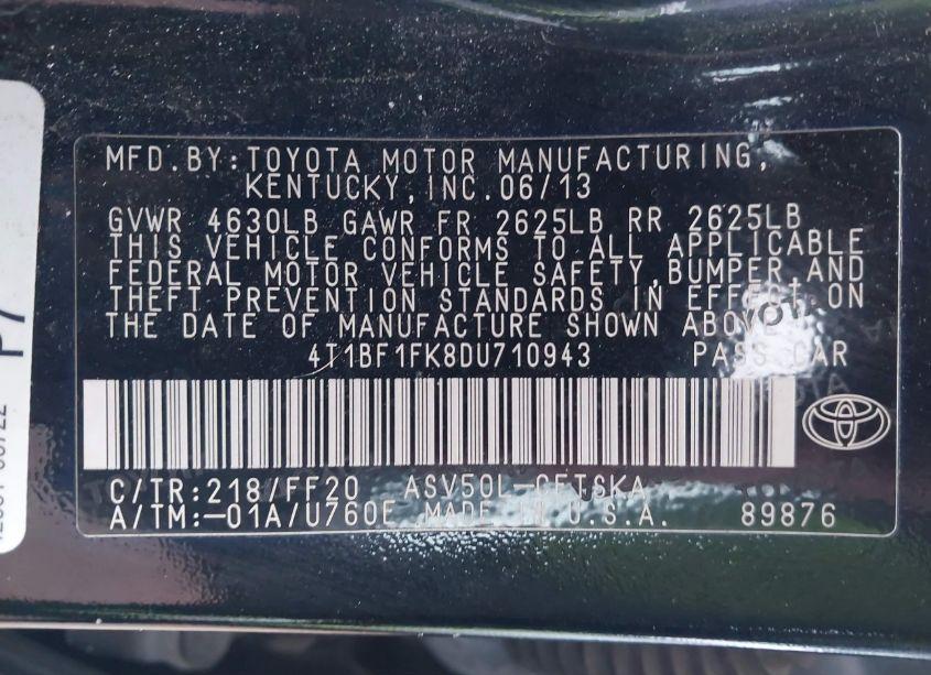 Photo 9 of 2013 Toyota Camry SE (VIN 4T1BF1FK8DU710943)