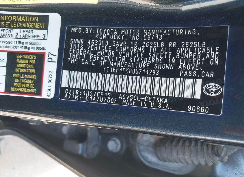 Photo 9 of 2013 Toyota Camry SE (VIN 4T1BF1FK8DU711283)