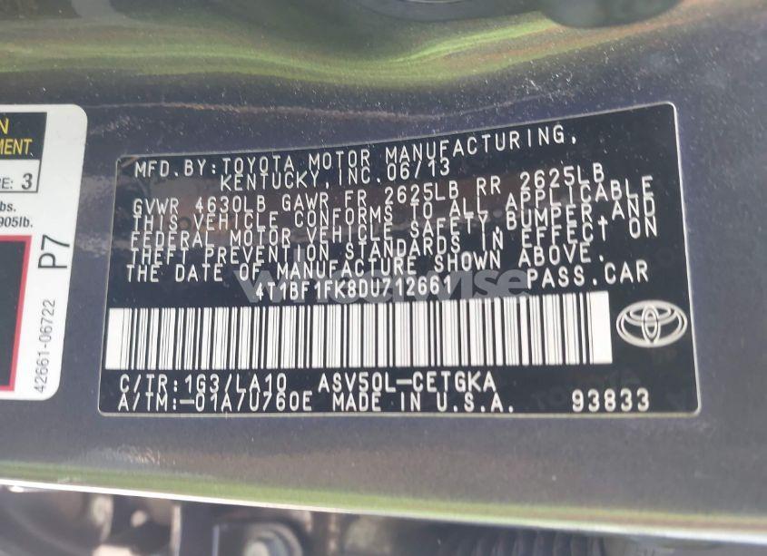 Photo 9 of 2013 Toyota Camry XLE (VIN 4T1BF1FK8DU712661)