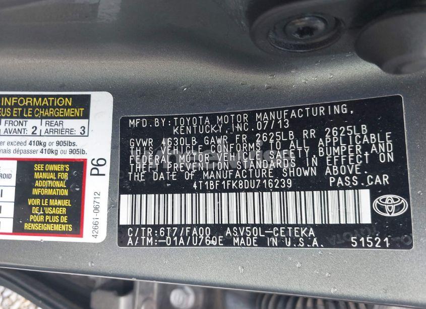 Photo 9 of 2013 Toyota Camry L (VIN 4T1BF1FK8DU716239)