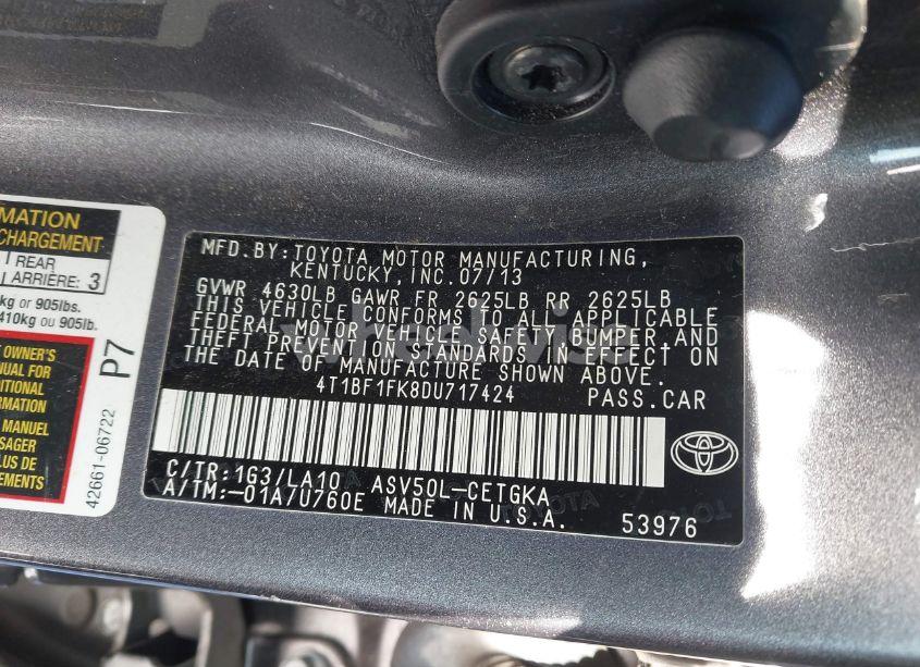 Photo 9 of 2013 Toyota Camry XLE (VIN 4T1BF1FK8DU717424)