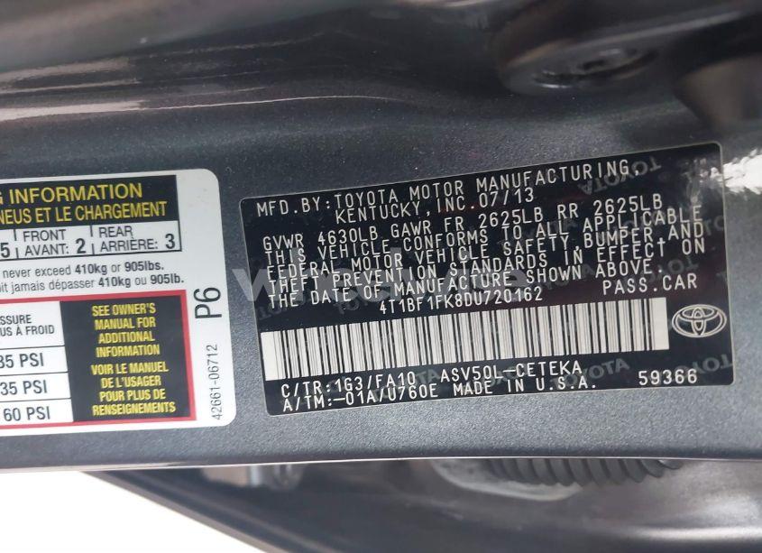 Photo 9 of 2013 Toyota Camry L (VIN 4T1BF1FK8DU720162)