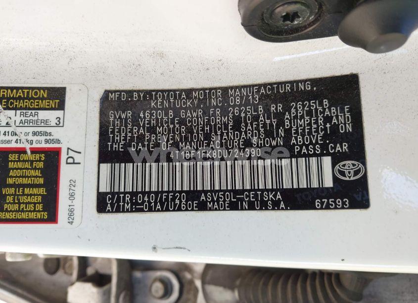 Photo 9 of 2013 Toyota Camry SE (VIN 4T1BF1FK8DU724390)