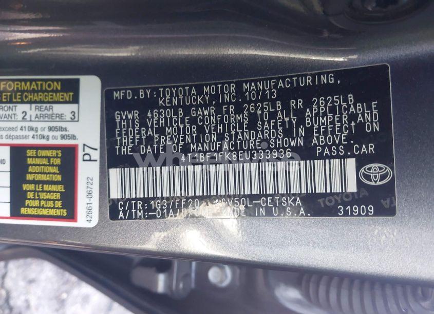 Photo 9 of 2014 Toyota Camry SE (VIN 4T1BF1FK8EU333936)