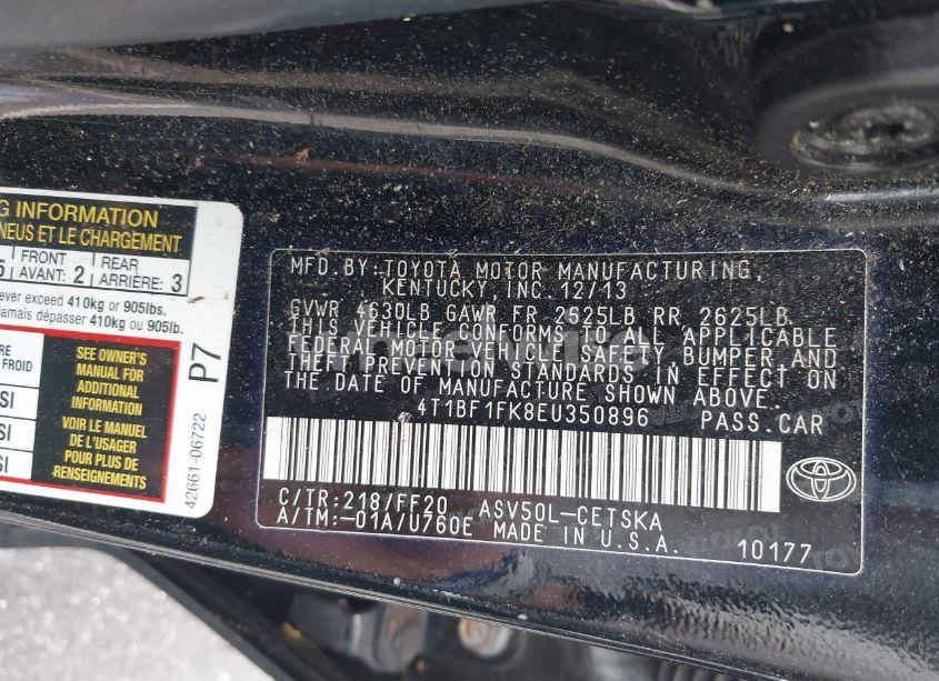 Photo 9 of 2014 Toyota Camry SE (VIN 4T1BF1FK8EU350896)