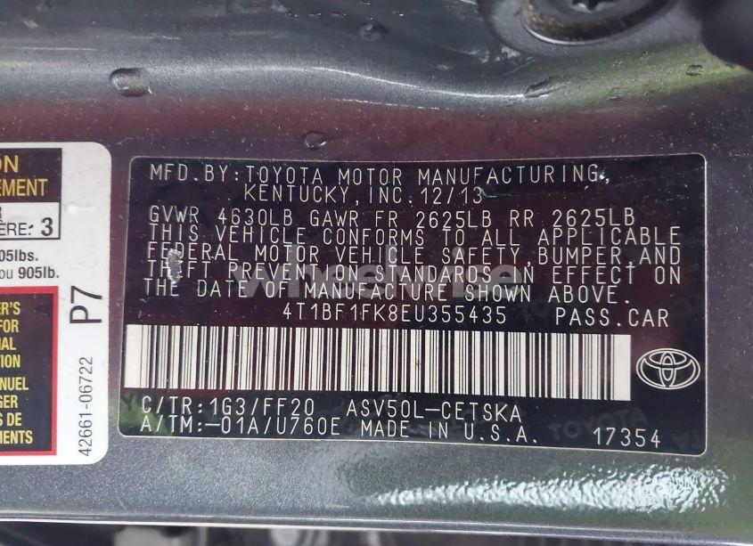 Photo 9 of 2014 Toyota Camry SE (VIN 4T1BF1FK8EU355435)