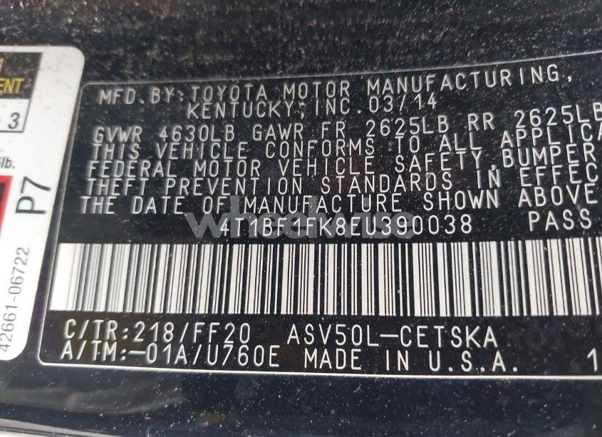 Photo 9 of 2014 Toyota Camry SE (VIN 4T1BF1FK8EU390038)