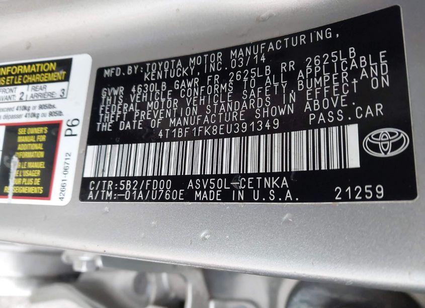 Photo 9 of 2014 Toyota Camry LE (VIN 4T1BF1FK8EU391349)