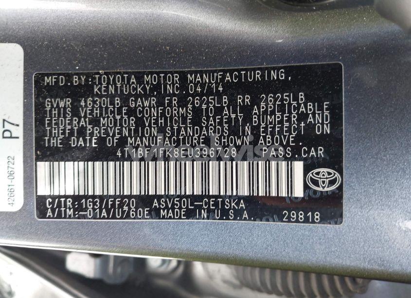 Photo 9 of 2014 Toyota Camry SE (VIN 4T1BF1FK8EU396728)