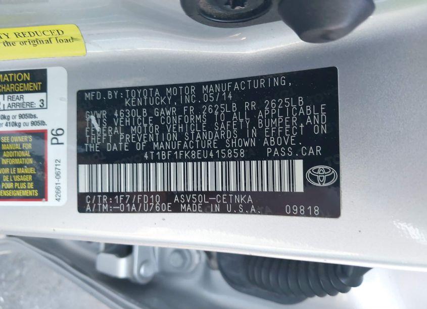 Photo 9 of 2014 Toyota Camry LE (VIN 4T1BF1FK8EU415858)