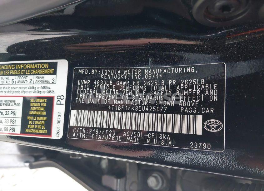 Photo 9 of 2014 Toyota Camry SE SPORT (VIN 4T1BF1FK8EU425077)