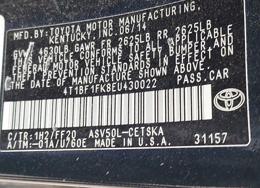 Photo 9 of 2014 Toyota Camry SE (VIN 4T1BF1FK8EU430022)