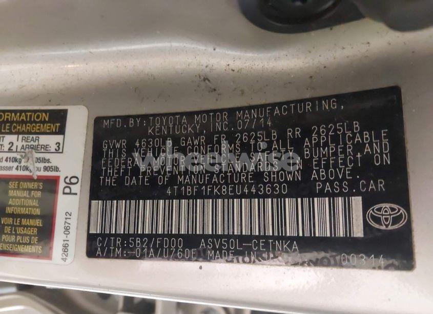 Photo 9 of 2014 Toyota Camry LE (VIN 4T1BF1FK8EU443630)