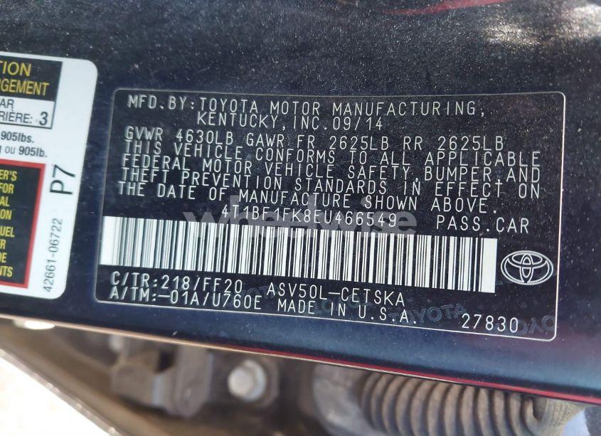 Photo 9 of 2014 Toyota Camry SE (VIN 4T1BF1FK8EU466549)