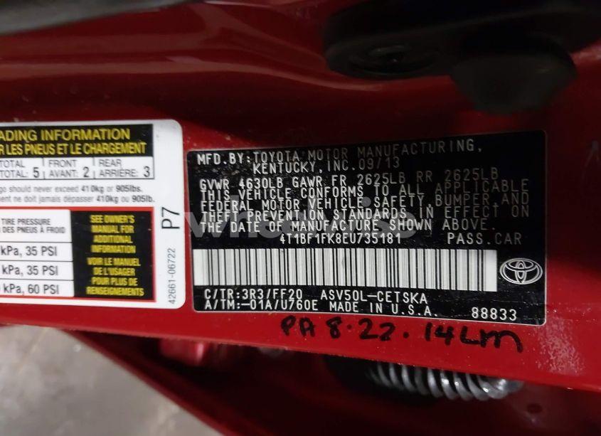 Photo 9 of 2014 Toyota Camry SE (VIN 4T1BF1FK8EU735181)