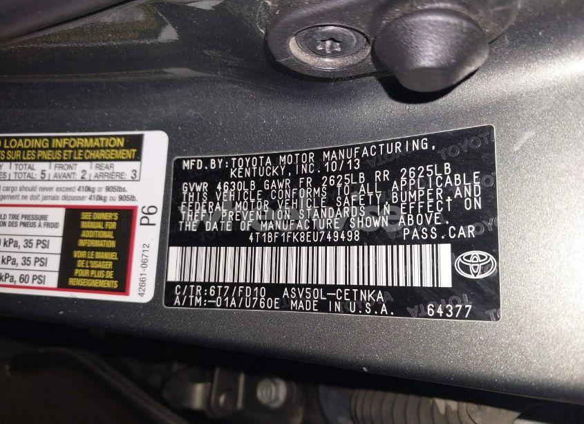 Photo 9 of 2014 Toyota Camry LE (VIN 4T1BF1FK8EU749498)