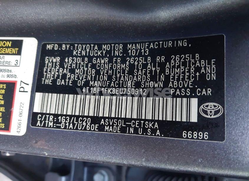 Photo 9 of 2014 Toyota Camry SE (VIN 4T1BF1FK8EU750912)