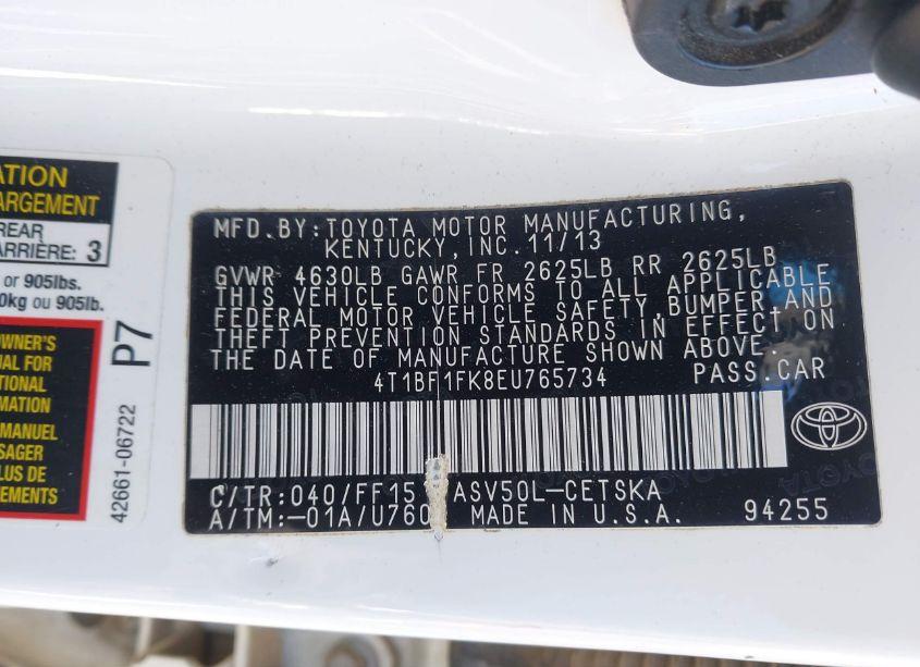 Photo 9 of 2014 Toyota Camry SE (VIN 4T1BF1FK8EU765734)
