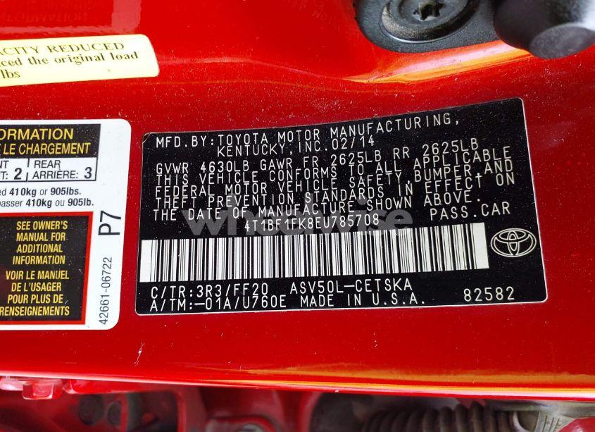 Photo 9 of 2014 Toyota Camry SE (VIN 4T1BF1FK8EU785708)