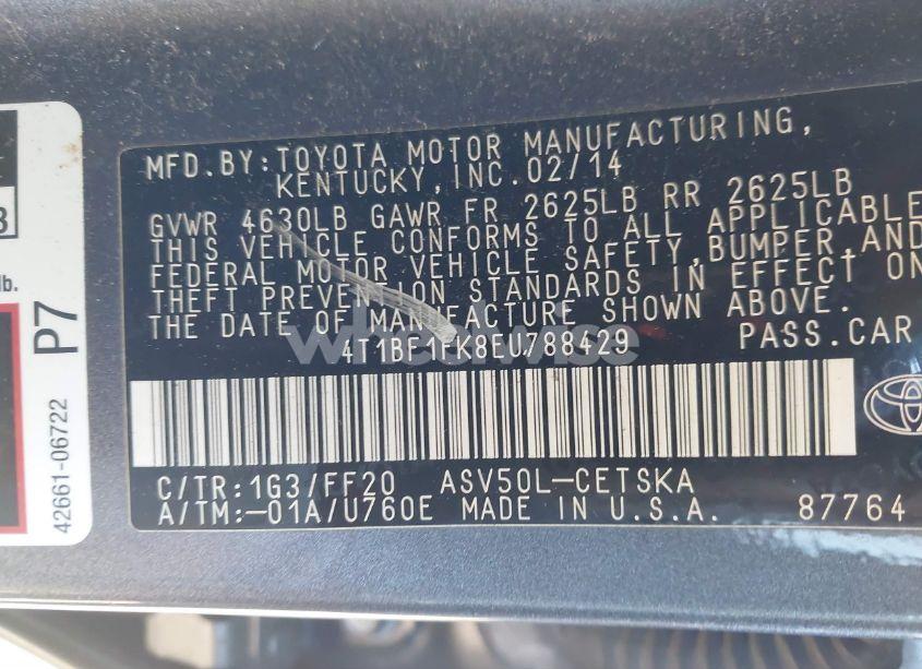 Photo 9 of 2014 Toyota Camry SE (VIN 4T1BF1FK8EU788429)