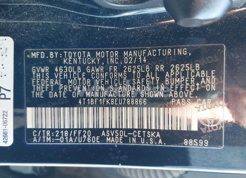 Photo 9 of 2014 Toyota Camry SE (VIN 4T1BF1FK8EU788866)